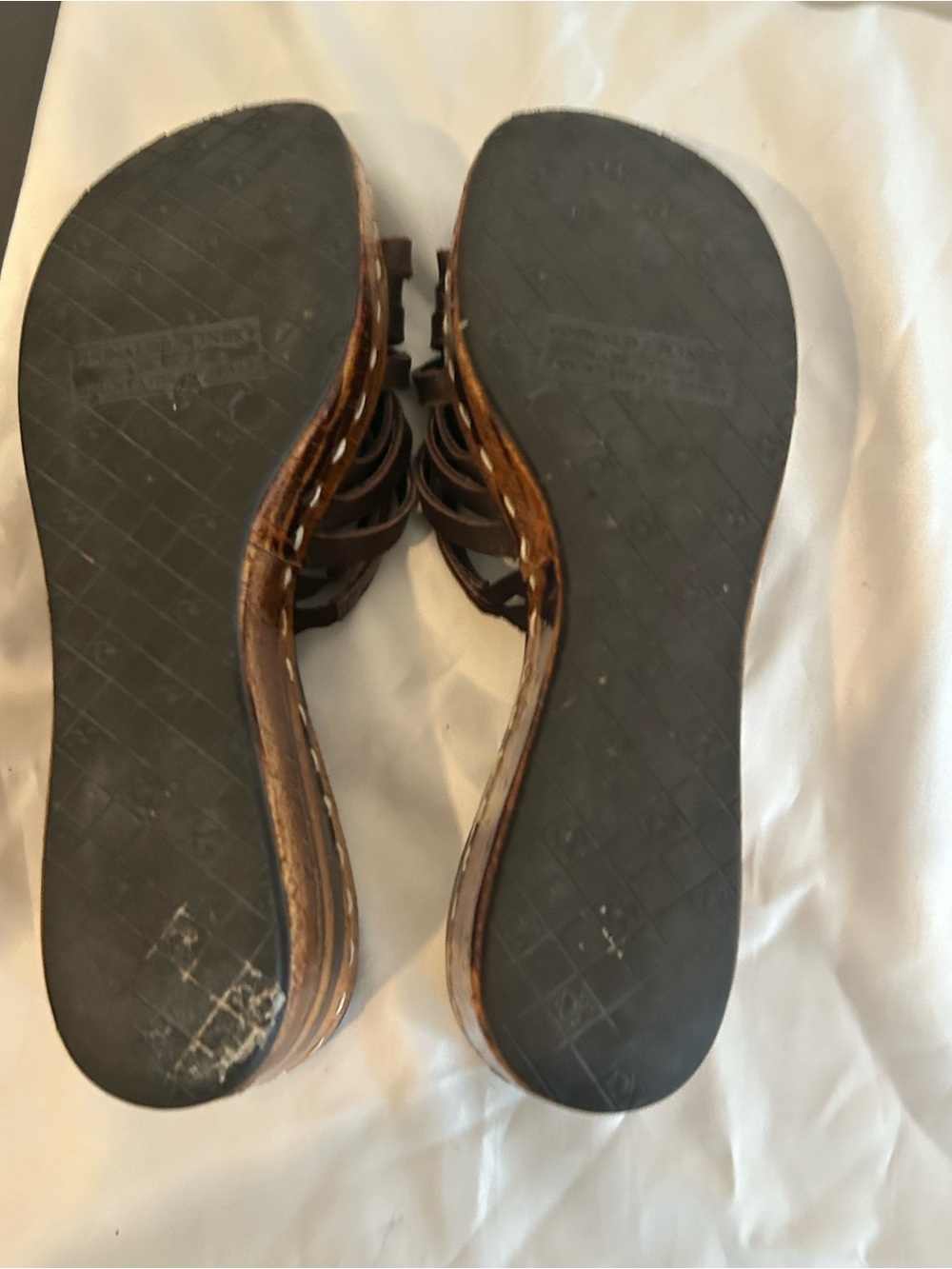 Donald J Pliner Brown Leather Platform Mule Sandals Cork Heel Slides Sz 7.5 - Picture 9 of 10